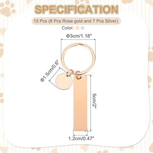 PATIKIL Stainless Steel Engraving Keychain Blanks, 15Pcs Metal Laser Engravable Stamping Blanks Key Ring Tags with Hanging Tag for DIY Keychain, Craft, Silver Tone(Rectangular) in Kuwait