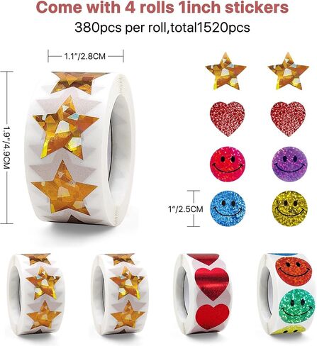 Teacher Appreciation Gifts,Manual Sticker Dispenser for Stickers with 1520Pcs 1Inch Gold Star,Red Heart,Smiley Face Stickers for Kids Reward,Behavior Chart,School Classroom Teacher Supplies(Purple) in Kuwait