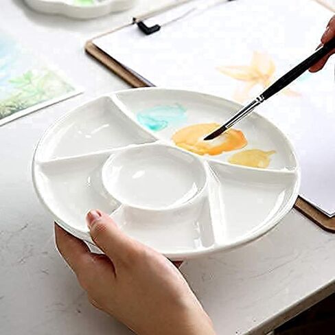 13-Well Porcelain Artist Paint Palette, Mixing Ceramic Watercolor Palette, Mixing Tray for Watercolor Gouache Acrylic Oil Painting 8 Inch in Saudi Arabia