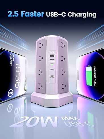 Power Strip Tower Surge Protector 16 Outlets and 4 USB Ports (PD 20W), 10FT Long Extension Cord with Flat Plug 1800J Overload Protection for Home Office DormRoom Essentials in Saudi Arabia