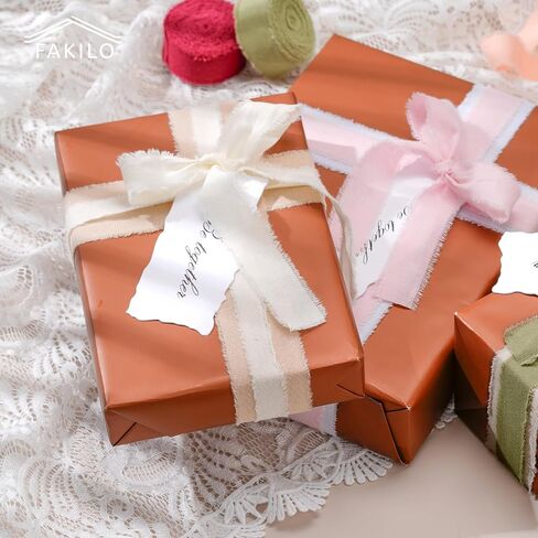 Natural Rustic Cotton Ribbon with Frayed Edge,100% Cotton Ribbon Champagne 1" x 18yds for Vintage Wedding Bouquets,Invitations,Baby Shower,Gift Wrapping,DIY Crafts,Home Decor in Saudi Arabia