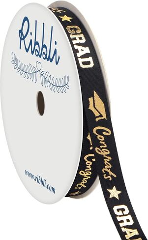Ribbli Graduation Ribbon,Congrats Grad Black&Gold Satin Ribbon Use for Gift Wrapping,Graduation Party Decoration,3/8 Inches x 10 Yards in Saudi Arabia