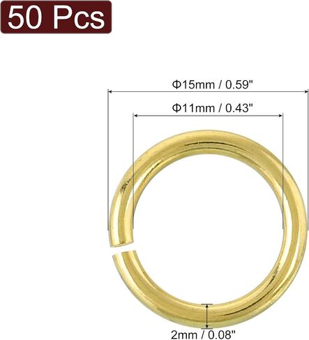 uxcell 50Pcs Open Jump Rings, 15mm/0.59" OD Brass Jump Ring Connectors 1.5mm Thick O Rings for Necklaces Bracelet Jewelry Making Keychain DIY Craft, Gold Tone in Saudi Arabia