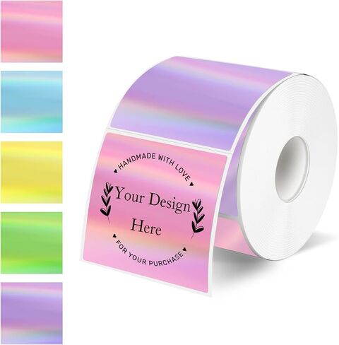 2" x 2" Square Transparent Thermal Labels Stickers, Clear Thermal Labels, Transparent Holographic Pink Direct Thermals Label, Perforation Line Design- 200 Sheets in Saudi Arabia