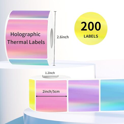 2" x 2" Square Transparent Thermal Labels Stickers, Clear Thermal Labels, Transparent Holographic Pink Direct Thermals Label, Perforation Line Design- 200 Sheets in Saudi Arabia