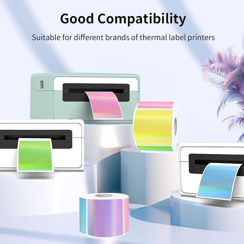 2" x 2" Square Transparent Thermal Labels Stickers, Clear Thermal Labels, Transparent Holographic Pink Direct Thermals Label, Perforation Line Design- 200 Sheets in Saudi Arabia