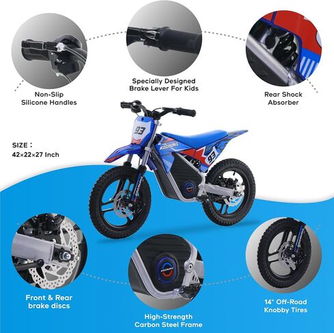 AIII 36V Electric Dirt Bike for Kids 5-10, High Performance 350W Racing Grade Motorcycle, Up to 18.6MPH, 3 Speed Settings, 14-Inch Off-Road Tires, Dual Disc Brakes & Advanced Shock Absorption, Orange in Saudi Arabia