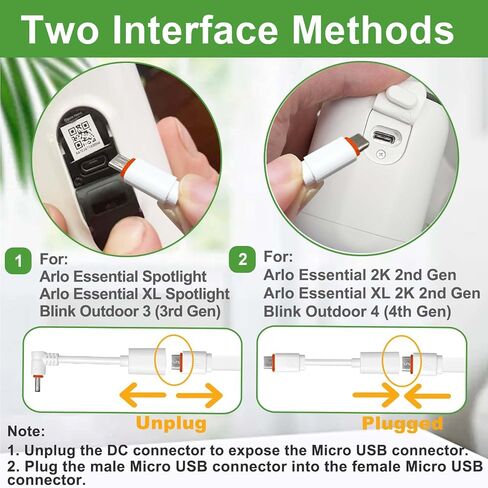 DIANMU 2Pack 20FT Charging Cable with Adapter for Arlo Essential 2K (2nd Gen) / Arlo Essential Spotlight Camera, Weatherproof Outdoor Flat Power Cord and Charger for Arlo Essential 2nd in Saudi Arabia