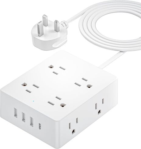 European Travel Plug Adapter, Olcorife Power Strip with EU UK US Plug Adapter, 6 Outlets 3 USB Ports with 5ft Extension Cord, International Power Adapter for US to Europe UK in Saudi Arabia