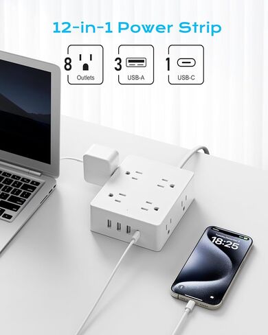 European Travel Plug Adapter, Olcorife Power Strip with EU UK US Plug Adapter, 6 Outlets 3 USB Ports with 5ft Extension Cord, International Power Adapter for US to Europe UK in Saudi Arabia