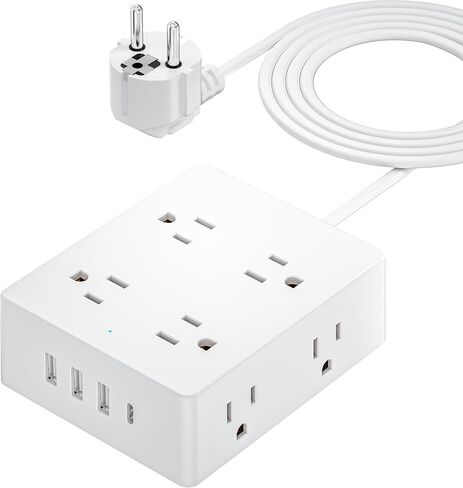 European Travel Plug Adapter, Olcorife Power Strip with EU UK US Plug Adapter, 6 Outlets 3 USB Ports with 5ft Extension Cord, International Power Adapter for US to Europe UK in Saudi Arabia
