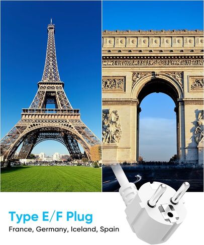 European Travel Plug Adapter, Olcorife Power Strip with EU UK US Plug Adapter, 6 Outlets 3 USB Ports with 5ft Extension Cord, International Power Adapter for US to Europe UK in Saudi Arabia