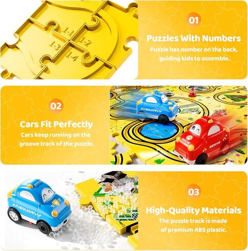 64 PCS Puzzle Race Cars Track Set Toys for Kids Boys, Puzzle Racer Kids Car Track Set Ages 3-5 4-6, Toys Gifts for 3 4 5 Year Old Boys, Ideal 3 4 5 Year Old Boys (Animals) in Kuwait