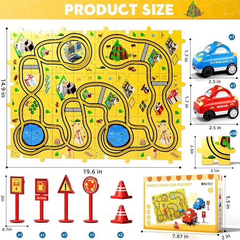 64 PCS Puzzle Race Cars Track Set Toys for Kids Boys, Puzzle Racer Kids Car Track Set Ages 3-5 4-6, Toys Gifts for 3 4 5 Year Old Boys, Ideal 3 4 5 Year Old Boys (Animals) in Kuwait