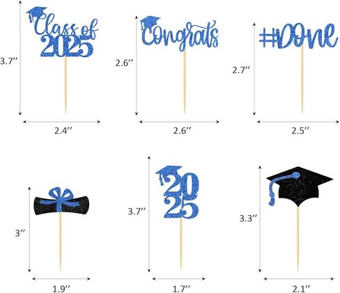 Graduation Decorations 2025-24Pcs Blue Glitter Graduation Cupcake Toppers for Class of 2025 Party Decorations in Kuwait