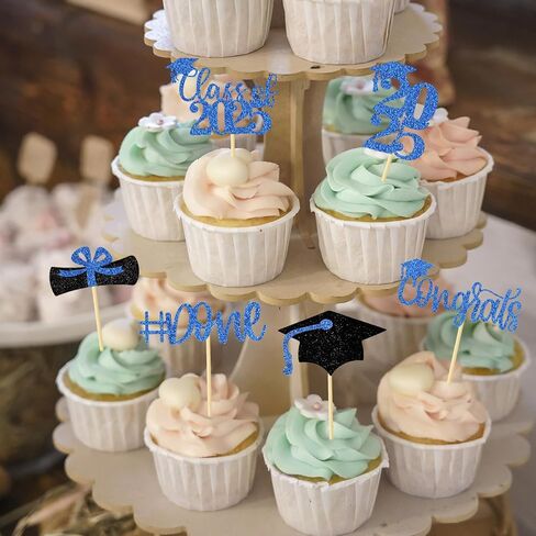 Graduation Decorations 2025-24Pcs Blue Glitter Graduation Cupcake Toppers for Class of 2025 Party Decorations in Kuwait