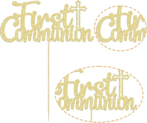 Gyufise 25Pcs First Holy Communion Cupcake Toppers Gold Glitter First Communion Cake Topper God Bless Dove Cross Cupcake Picks God Christian Baptism Theme Baby Shower Birthday Party Cake Supplies in Kuwait