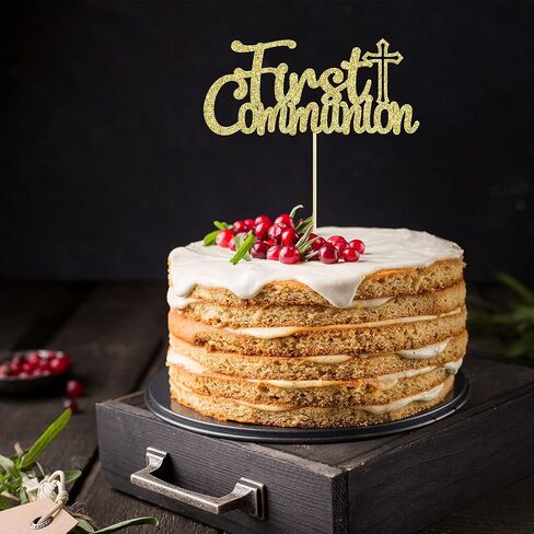 Gyufise 25Pcs First Holy Communion Cupcake Toppers Gold Glitter First Communion Cake Topper God Bless Dove Cross Cupcake Picks God Christian Baptism Theme Baby Shower Birthday Party Cake Supplies in Kuwait