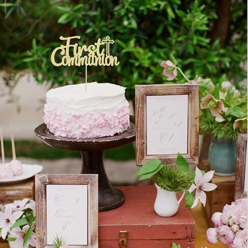 Gyufise 25Pcs First Holy Communion Cupcake Toppers Gold Glitter First Communion Cake Topper God Bless Dove Cross Cupcake Picks God Christian Baptism Theme Baby Shower Birthday Party Cake Supplies in Kuwait