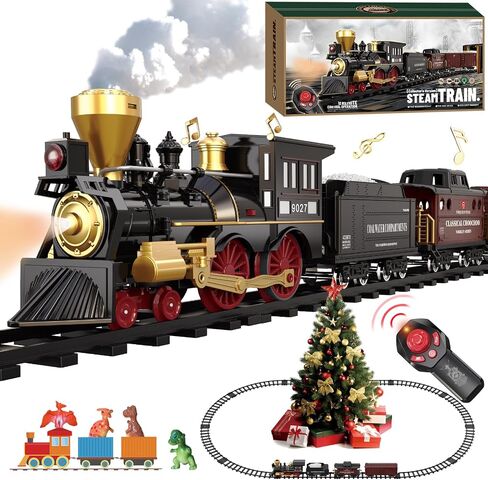 Electric Train Sets for Kids Metal Alloy Christmas Train Toys Steam Locomotive, Glowing Passenger Carriages, Luxury Tracks, Light & Sounds Rechargeable Birthday Gifts for Boys Girls Green in Saudi Arabia