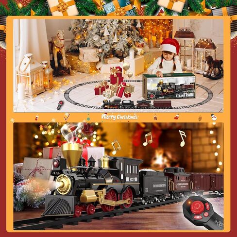 Electric Train Sets for Kids Metal Alloy Christmas Train Toys Steam Locomotive, Glowing Passenger Carriages, Luxury Tracks, Light & Sounds Rechargeable Birthday Gifts for Boys Girls Green in Saudi Arabia