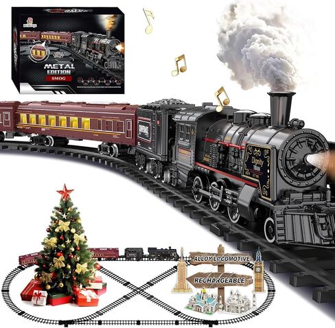 Electric Train Sets for Kids Metal Alloy Christmas Train Toys Steam Locomotive, Glowing Passenger Carriages, Luxury Tracks, Light & Sounds Rechargeable Birthday Gifts for Boys Girls Green in Saudi Arabia