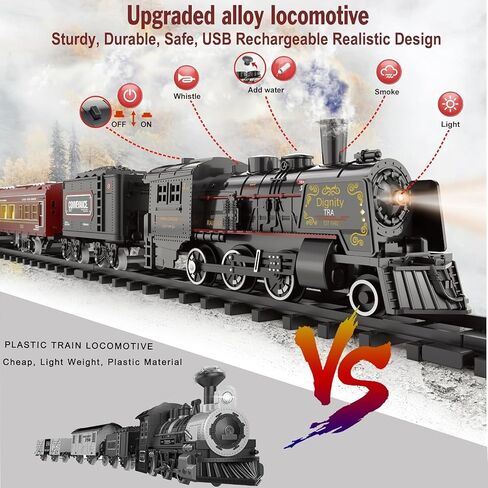 Electric Train Sets for Kids Metal Alloy Christmas Train Toys Steam Locomotive, Glowing Passenger Carriages, Luxury Tracks, Light & Sounds Rechargeable Birthday Gifts for Boys Girls Green in Saudi Arabia