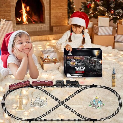 Electric Train Sets for Kids Metal Alloy Christmas Train Toys Steam Locomotive, Glowing Passenger Carriages, Luxury Tracks, Light & Sounds Rechargeable Birthday Gifts for Boys Girls Green in Saudi Arabia