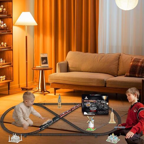 Electric Train Sets for Kids Metal Alloy Christmas Train Toys Steam Locomotive, Glowing Passenger Carriages, Luxury Tracks, Light & Sounds Rechargeable Birthday Gifts for Boys Girls Green in Saudi Arabia