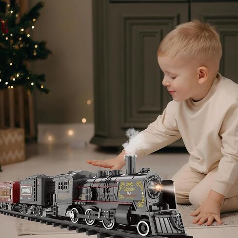 Electric Train Sets for Kids Metal Alloy Christmas Train Toys Steam Locomotive, Glowing Passenger Carriages, Luxury Tracks, Light & Sounds Rechargeable Birthday Gifts for Boys Girls Green in Saudi Arabia