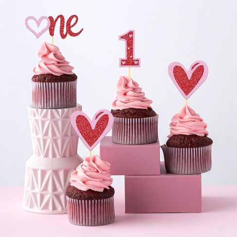 24Pcs Love Heart Cupcake Toppers for Valentine's Day Decorations, Love Heart Valentine's Day Cupcake Toppers for Wedding Bridal Shower Party Decorations (Mix Heart) in Saudi Arabia