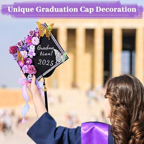 مجموعة ملحقات التخرج تخرج كاب ، زخارف التخرج ، تشمل الزهور المتنوعة ثلاثية الأبعاد ملصقات الفراش in Kuwait