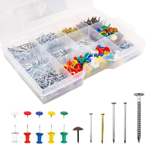 521 Pcs Picture Hanging Kit Including Drywall Anchors and Screws, Wire Hanging Nails and Screws Assortment Kit for Wall Art Hanging Kit, Picture Hangers, Cup Hooks, Push Pins in Kuwait