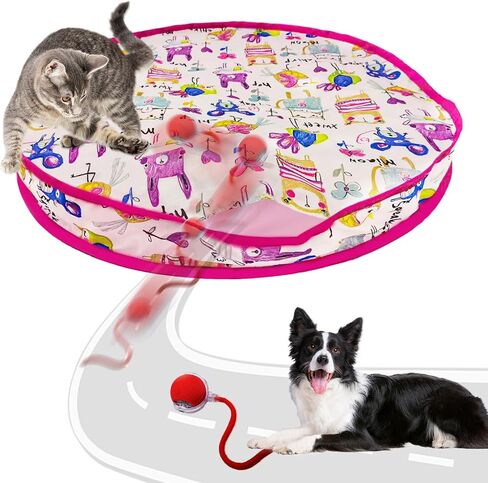 Interactive Cat Toy for Indoor Play Mat Toy with Auto-Rolling Ball in Pouch, Motion Activate/Chirping, Hide and Seek Rechargeable Toy- Blue in Saudi Arabia