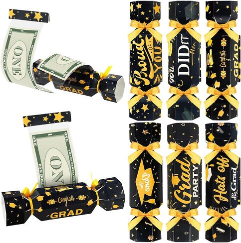 6 Pcs Graduation Surprise Money Pull out Pouch for Cash Gift, 2025 Money Holder Box Candy Funny Congrats Grad Party Gift DIY Kit for Women Men (Black and Gold) in Kuwait