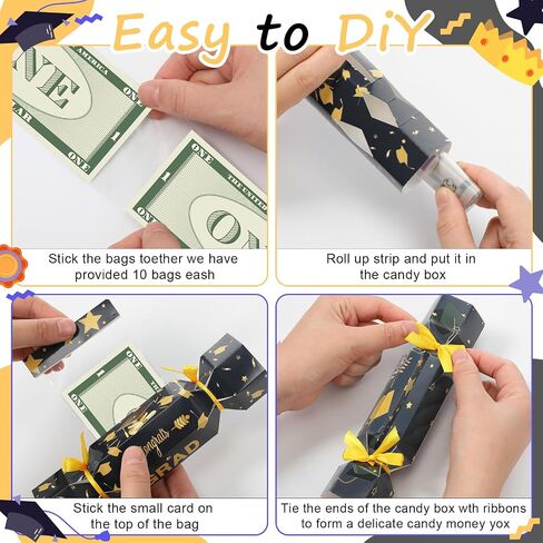 6 Pcs Graduation Surprise Money Pull out Pouch for Cash Gift, 2025 Money Holder Box Candy Funny Congrats Grad Party Gift DIY Kit for Women Men (Black and Gold) in Kuwait