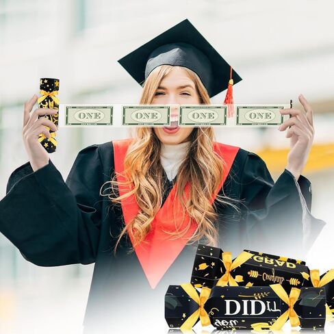 6 Pcs Graduation Surprise Money Pull out Pouch for Cash Gift, 2025 Money Holder Box Candy Funny Congrats Grad Party Gift DIY Kit for Women Men (Black and Gold) in Kuwait