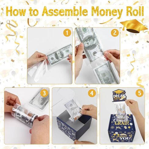 Konsait Pink Graduation Money Holders, 2025 Graduation Gift Money Holders for All Age Graduates, DIY Money Roll Surprise Graduation Money Box, Graduation Box for Cash Gifts, Graduation Gifts Ideas in Saudi Arabia