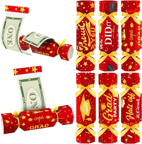 6 Pcs Graduation Surprise Money Pull out Pouch for Cash Gift, 2025 Money Holder Box Candy Funny Congrats Grad Party Gift DIY Kit for Women Men (Black and Gold) in Kuwait