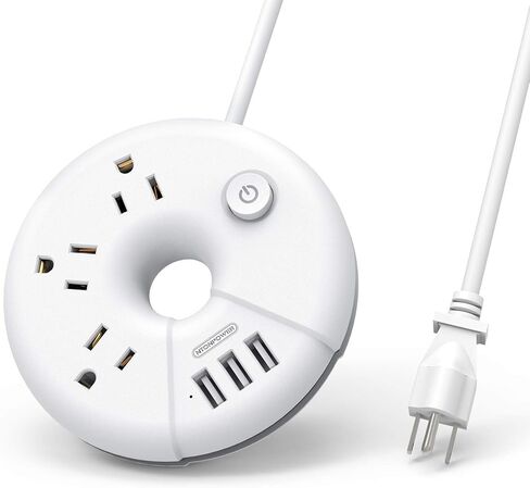 Travel Power Strip with USB Ports, NTONPOWER Cruise Approved Power Strip with 3 Outlet 3 USB, 5 ft Extension Cord with USB Ports, Compact for Indoor Home Office Dorm Room Cruise Essentials, White in Kuwait