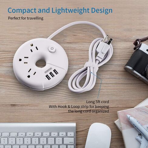 Travel Power Strip with USB Ports, NTONPOWER Cruise Approved Power Strip with 3 Outlet 3 USB, 5 ft Extension Cord with USB Ports, Compact for Indoor Home Office Dorm Room Cruise Essentials, White in Kuwait