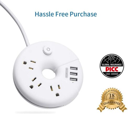Travel Power Strip with USB Ports, NTONPOWER Cruise Approved Power Strip with 3 Outlet 3 USB, 5 ft Extension Cord with USB Ports, Compact for Indoor Home Office Dorm Room Cruise Essentials, White in Kuwait