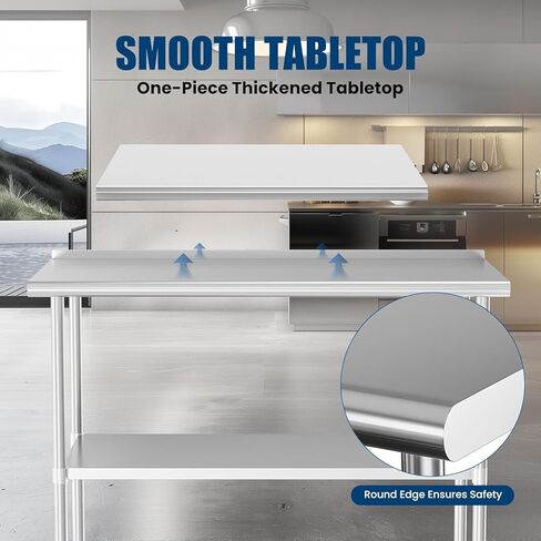 Stainless Steel Table with Wheels 30 x 30 Inches Metal Food Prep Worktable with Backsplash & Adjustable Undershelf for Kitchen, Outdoor, Restaurant, Bar & Garage in Kuwait