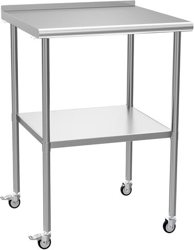 Stainless Steel Table with Wheels 30 x 30 Inches Metal Food Prep Worktable with Backsplash & Adjustable Undershelf for Kitchen, Outdoor, Restaurant, Bar & Garage in Kuwait