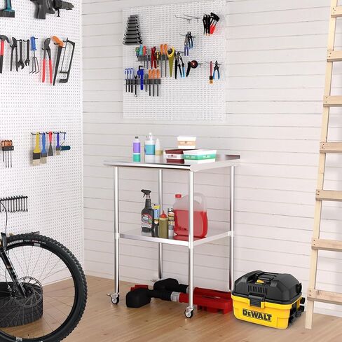 Stainless Steel Table with Wheels 30 x 30 Inches Metal Food Prep Worktable with Backsplash & Adjustable Undershelf for Kitchen, Outdoor, Restaurant, Bar & Garage in Kuwait