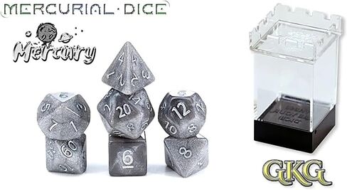 Gate Keeper Games and Dice: Mercurial Dice: Black Hole - 7pc RPG Set, Deep Shimmering Black Resin & Gold Numerals, Resin Dice for Role Playing Games in Kuwait