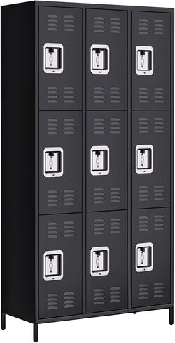 9 Doors Metal Office Storage Cabinet, Metal Lockers for Employees with 27 Hooks and 9 Shelves, 72 Inch Tall Steel Storage Cabinet Locker for Home, Office, Gym, School, Black in Saudi Arabia