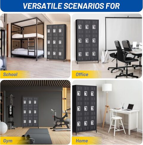 9 Doors Metal Office Storage Cabinet, Metal Lockers for Employees with 27 Hooks and 9 Shelves, 72 Inch Tall Steel Storage Cabinet Locker for Home, Office, Gym, School, Black in Saudi Arabia