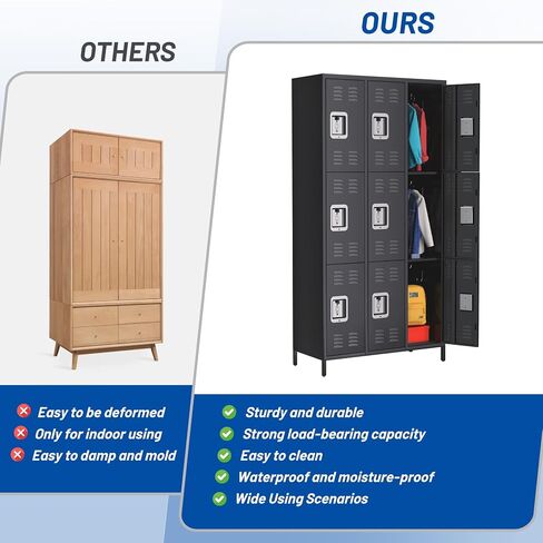 9 Doors Metal Office Storage Cabinet, Metal Lockers for Employees with 27 Hooks and 9 Shelves, 72 Inch Tall Steel Storage Cabinet Locker for Home, Office, Gym, School, Black in Saudi Arabia
