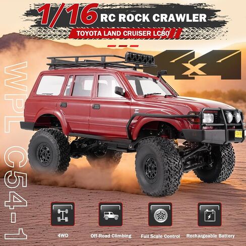 1/16 LC80 RC Crawler ، WPL C54-1 RC ROCK CRAWLER 4X4 4WD OFF ROAD RC TRACK ، 2.4GHz RTF سيارة التحكم عن بُعد مع هيكل ترقيته وتوجيه نسبي للبالغين هواية مركبة مركبة مركبة in Kuwait